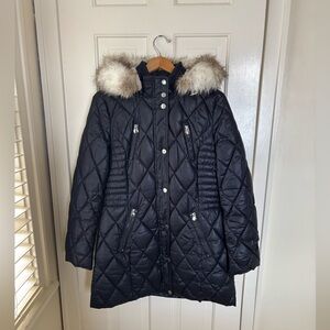 Navy down-alternative hooded parka